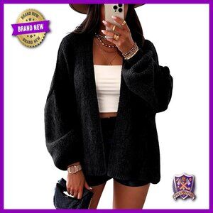 Oversized Chunky Cardigan Lantern Sleeves Longline Cozy Winter Sweater
